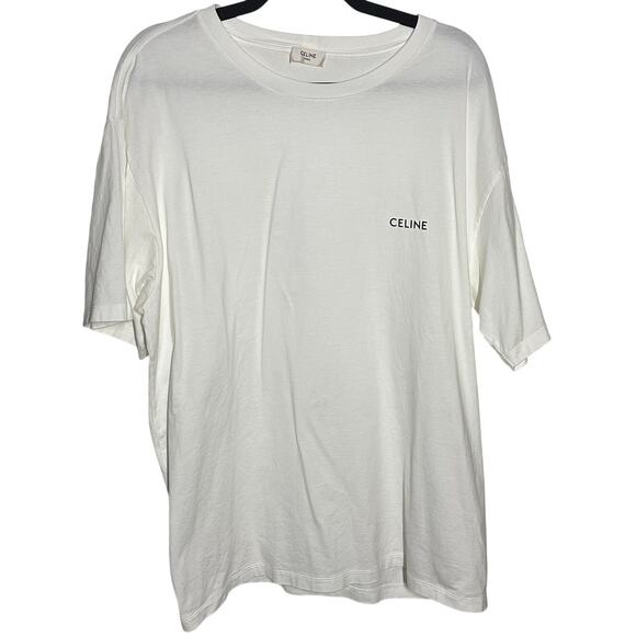 Celine Paris Small Logo White T-Shirt Men's Size XXL 100% Cotton - Picture 2 of 11